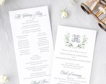 ESME | Printed Wedding Program with Monogram, Classic Wedding Programs Printed, Elegant Wedding Ceremony Program, Calligraphy Wedding Signs,