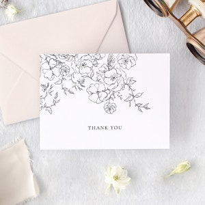 Minimalist Thank You Cards, Floral Bridal Shower Thank You Card, Thank You Cards Wedding, Set of 10