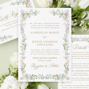 Printable English Regency Wedding Invitation Template, Floral Wedding Invitations Digital Instant Download Wedding Invitation Card  MPD1002