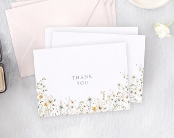 Delicate Floral Thank You Cards, Bridal Shower Thank You Card, Baby Shower Thank You Cards, Note Cards with Envelopes, Wedding Thank You