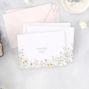 Delicate Floral Thank You Cards, Bridal Shower Thank You Card, Baby Shower Thank You Cards, Note Cards with Envelopes, Wedding Thank You