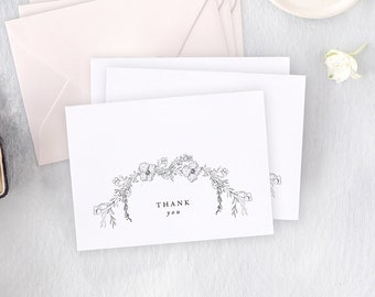Modern Thank You Cards, Floral Wedding Thank You Card, Thank You Cards Wedding, Set of 10