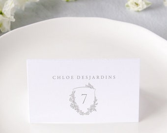 HONORINE | Elegant Wedding Place Cards, Floral Escort Cards, Wedding Place Card with Crest, Name Cards Wedding