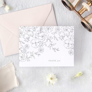 Floral Bridal Shower Thank You Card, Minimalist Thank You Cards, Thank You Cards Wedding, Set of 10