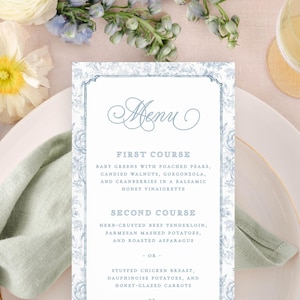 Blue Chinoiserie Wedding Menu Template Instant Download, Printable Wedding Menus Digital Download, Editable Baby Shower Menu MPD1008