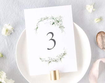 BELLAMY | Greenery Wedding Table Numbers, Modern Table Number, Rustic Wedding Decor, Botanical Wedding Signs, Printed Table Numbers Wedding
