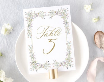 ISABELLE | Floral Wedding Table Numbers, Pink and Blue Wildflower Table Number, Printed Wedding Decor, Elegant Wedding Table Decor