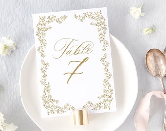 MADELEINE | Floral Wedding Table Numbers, Gold Wedding Signage, Printed Wedding Signs, Elegant Wedding Table Number, Classic Wedding Decor