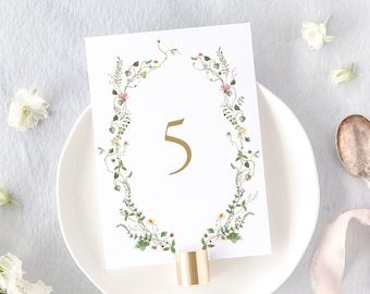 CLAIRE | Rustic Wedding Table Numbers Printed, Floral Table Numbers Wedding, Wildflower Wedding Table Decor, Pink Wedding Decor