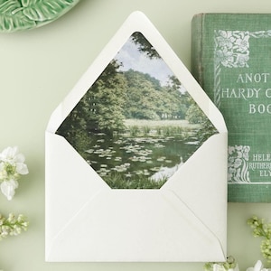 Fine Art Lined Envelopes for Wedding Invitations, Lily Pond Envelope Liner, Lined Wedding Envelopes, Invitation Envelopes, "The Lily Pond"