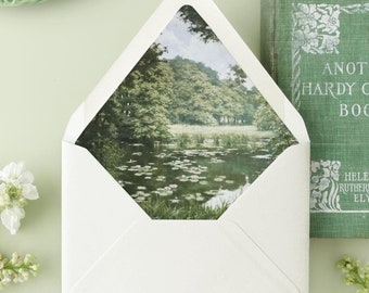 Fine Art Lined Envelopes for Wedding Invitations, Lily Pond Envelope Liner, Lined Wedding Envelopes, Invitation Envelopes, &quot;The Lily Pond&quot;