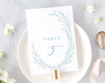 BLANCHE/números de mesa de boda azul polvoriento, números de mesa impresos boda, decoración de boda moderna, carteles de boda florales azules