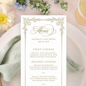 Elegant Wedding Menu Template Instant Download Wedding Decor, Editable Template Menu Wedding Gold, Classic Wedding Menus Printable MPD1003