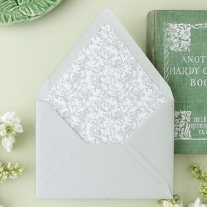 Light Blue Floral Lined Envelopes for Wedding Invitation, Classic Toile Wedding Envelope, Regency Envelope Liner, &quot;Candlelit Promenade&quot;