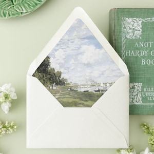 Fine Art Lined Envelopes for Wedding, Classic Painting Envelope Liner, Monet Wedding Envelopes, &quot;Along the Riverbank&quot;