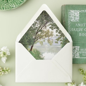 Lined Wedding Invitation Envelopes with Forest Painting, River Artwork Lined Envelopes for Wedding, Envelope Liner, &quot;The River&quot;