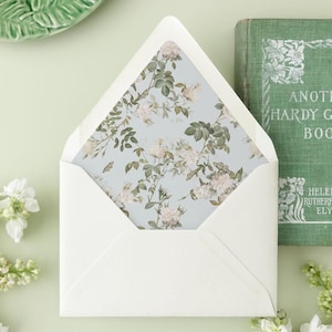 Blue Floral Lined Envelopes for Wedding Invitations, White Rose Envelope Liner, Elegant Wedding Invitation Envelopes, &quot;Camille Floral&quot;