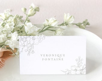 JACQUELINE | Floral Wedding Place Cards, Printed Wedding Escort Cards, Modern Name Cards Wedding, Elegant Wedding Place Card