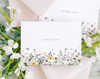 Wildflower Thank You Notes, Bridal Shower Thank You Cards, Floral Wedding Shower Thank You Card, Note Cards for Thank You Gifts