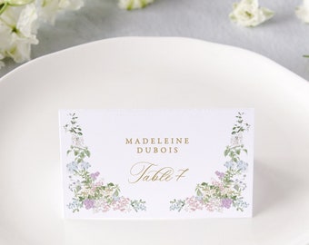 GABRIELLE | Floral Wedding Place Cards, Elegant Wedding Escort Card, Name Cards Wedding, Dusty Blue Wedding Name Cards, Luxury Wedding Decor