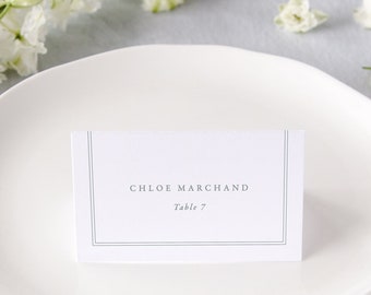 MARGUERITE | Cartes d'escorte de mariage classiques, cartes de lieu de mariage vertes imprimées, cartes de lieu de nom de décor de mariage, carte de lieu de décor de table de mariage