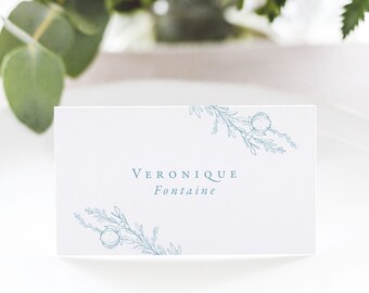 BLANCHE | Dusty Blue Floral Wedding Place Cards, Printed Escort Cards, Name Cards Wedding