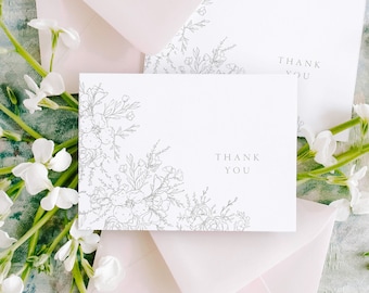 Minimalist Wedding Shower Thank You Cards, Floral Thank You Cards, Elegant Wedding Thank You Cards, Set of 10