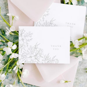 Minimalist Wedding Shower Thank You Cards, Floral Thank You Cards, Elegant Wedding Thank You Cards, Set of 10