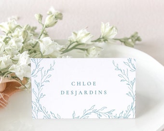 GISELLE | Floral Wedding Place Cards, Dusty Blue Escort Cards, Printed Name Cards Wedding, Classic Wedding Place Card