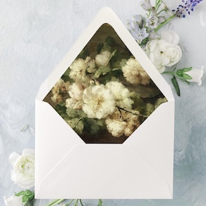 Ivory Floral Lined Envelopes for Wedding, Fine Art Wedding Invitation Envelopes, Elegant Greenery Envelope Liners, &quot;Golden Floral&quot;