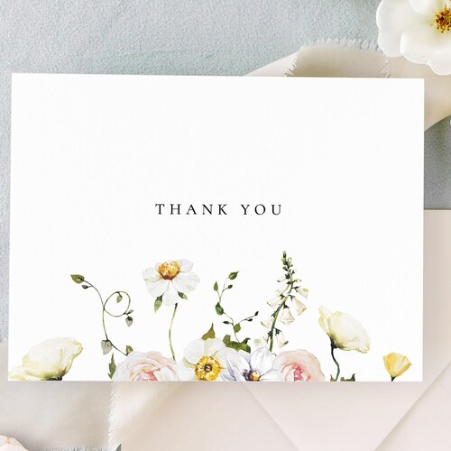 Floral Thank You Cards Modern Bridal Shower Thank You Card Etsy