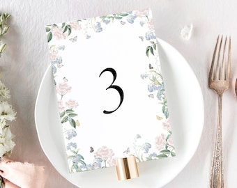 VIVIENNE | Butterfly Wedding Table Numbers, Floral Wedding Signage, Printed Wedding Signs, Elegant Wedding Table Number, Table Cards