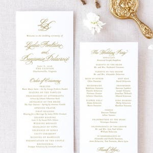 Programmes de mariage classiques, Programme de mariage or, Cartes de service imprimées pour mariage, Programme de mariage catholique | LYDIA