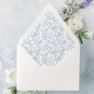 Blue Floral Wedding Envelopes, Regency Wedding Envelope Liner, Coastal Aesthetic Lined Envelopes Wedding Invitation, &quot;Evening Blossom&quot;