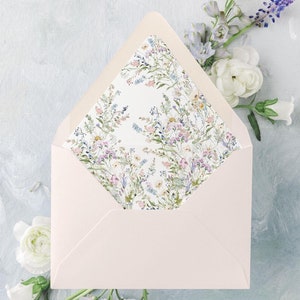 Floral Wedding Invitation Envelopes, Wildflower Lined Envelopes for Wedding, Pink and Blue Wedding Envelope Liners, &quot;Isabelle Floral&quot;