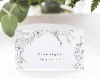 ODETTE | Floral Wedding Place Card, Printed Escort Cards, Name Cards Wedding, Modern Wedding Place Cards