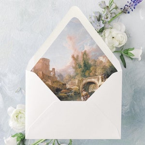 Fine Art Wedding Envelopes, Elegant Wedding Invitation Envelopes, Envelope Liners, Set of 10, "French River Landscape"