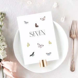 VICTORIA | Butterfly Wedding Table Numbers, Modern Table Number, Garden Wedding Decor, Floral Wedding Signs, Printed Table Numbers Wedding