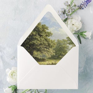 Fine Art Envelope Liners, Forest Wedding Invitation Envelopes, Landscape Art Wedding Envelopes, Lined Envelopes Set of 10, &quot;Pastoral Forest&quot;