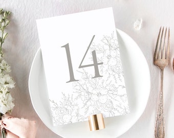 JACQUELINE | Elegant Wedding Table Numbers, Classic Wedding Table Number Cards, Printed Table Number Wedding, Floral Wedding Decor