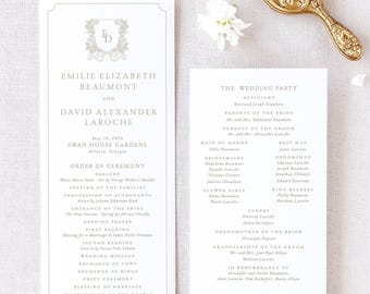 Blush Pink Wedding Program, Elegant Wedding Programs Printed, Monogram Wedding Ceremony Program with Crest, Order of Service | EMILIE