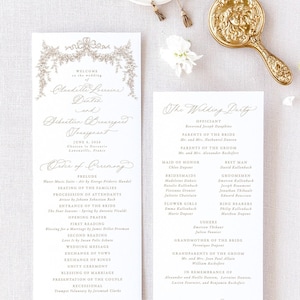 English Regency Style Wedding Programs, Floral Wedding Program with Bow, Catholic Wedding Program Order of Service | CLAUDETTE