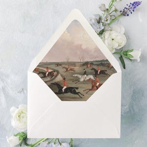 Equestrian Lined Envelopes for Wedding, English Painting Envelope Liner, Classic Wedding Invitation Envelopes, "The Fox Hunt"