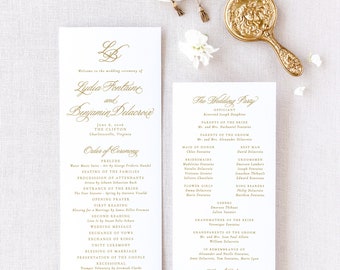 Programmes de mariage classiques, Programme de mariage or, Cartes de service imprimées pour mariage, Programme de mariage catholique | LYDIA