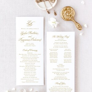 Programmes de mariage classiques, Programme de mariage or, Cartes de service imprimées pour mariage, Programme de mariage catholique | LYDIA