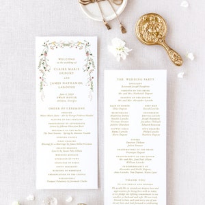Rustic Wedding Programs, Wildflower Wedding Ceremony Program, Catholic Wedding Program Printed, Floral Wedding Order of Service | CLAIRE