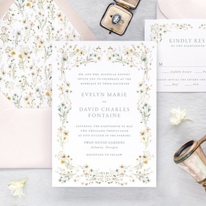 EVELYN |  Wildflower Wedding Invitations, Floral Wedding Invitation Set, Blush and Gold Wedding Invites, Romantic Wedding Invitation Suite