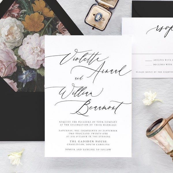 VIOLETTE | Elegant Wedding Invitation Set, Printed Minimalist Wedding Invitation, Modern Wedding Invitation
