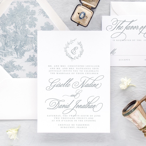 GISELLE | Floral Wedding Invitation, Simple Wedding Invitation Suite, Elegant Wedding Invitations