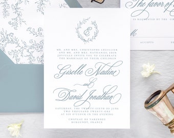 GISELLE | Dusty Blue Wedding Invitation, Minimalist Wedding Invitation Suite, Simple Wedding Invitation Set